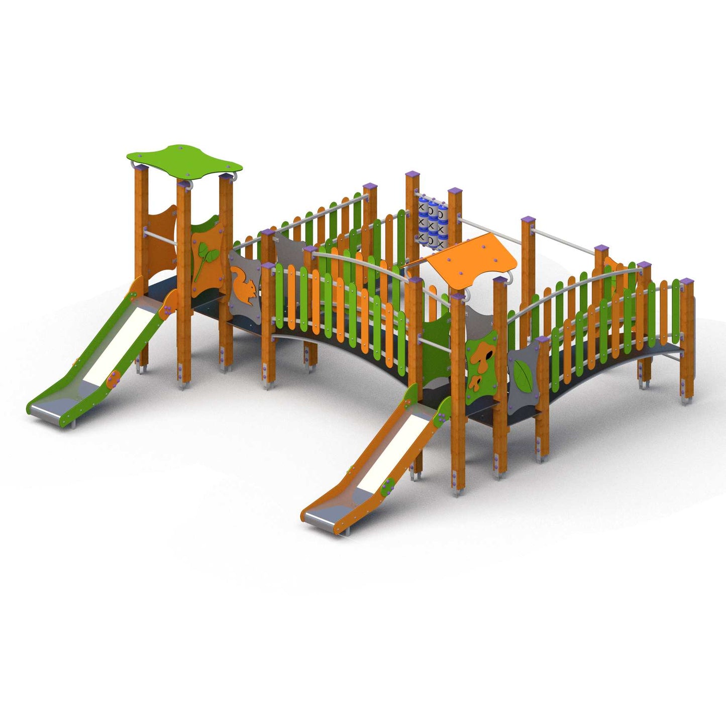 Medinis žaidimų aikštelės komplektas vaikams su apsauginiais turėklais