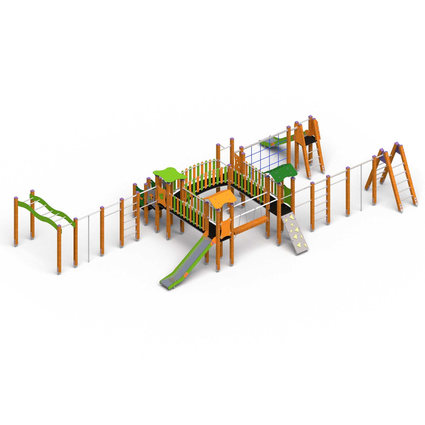 Premium žaidimų aikštelės komplektas darželiams su daugiafunkcėmis zonomis