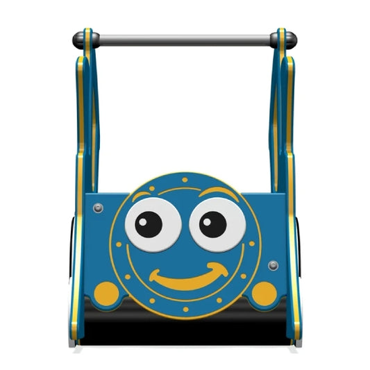 Lauko žaidimų aikštelė darželiams ir mokykloms su spalvingu traukinuko formos įrenginiu