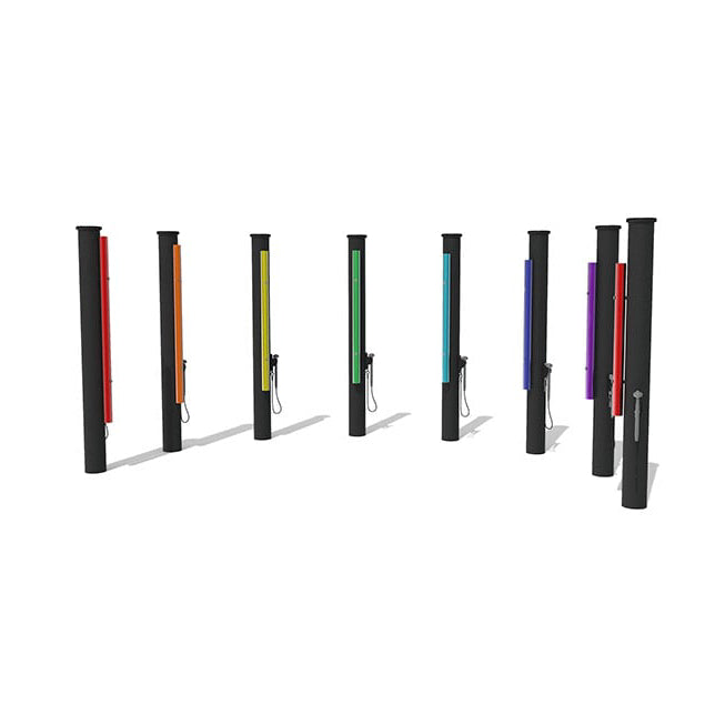 Lauko varelių stulpai vaikų darželiui – garso instrumentas žaidimų aikštelei