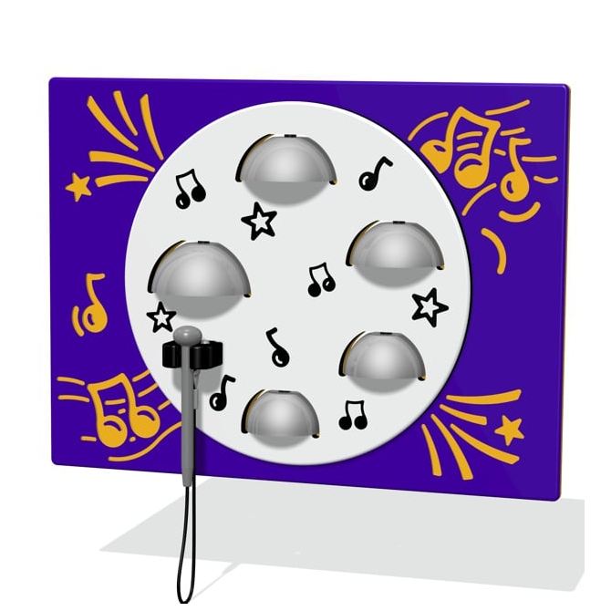 Muzikos stotelė vaikų darželiui su būgnais, gongu ir varpeliais.