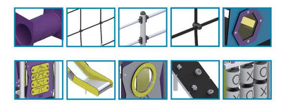 Darželio lauko žaidimų kompleksas su daugiafunkcėmis žaidimų zonomis