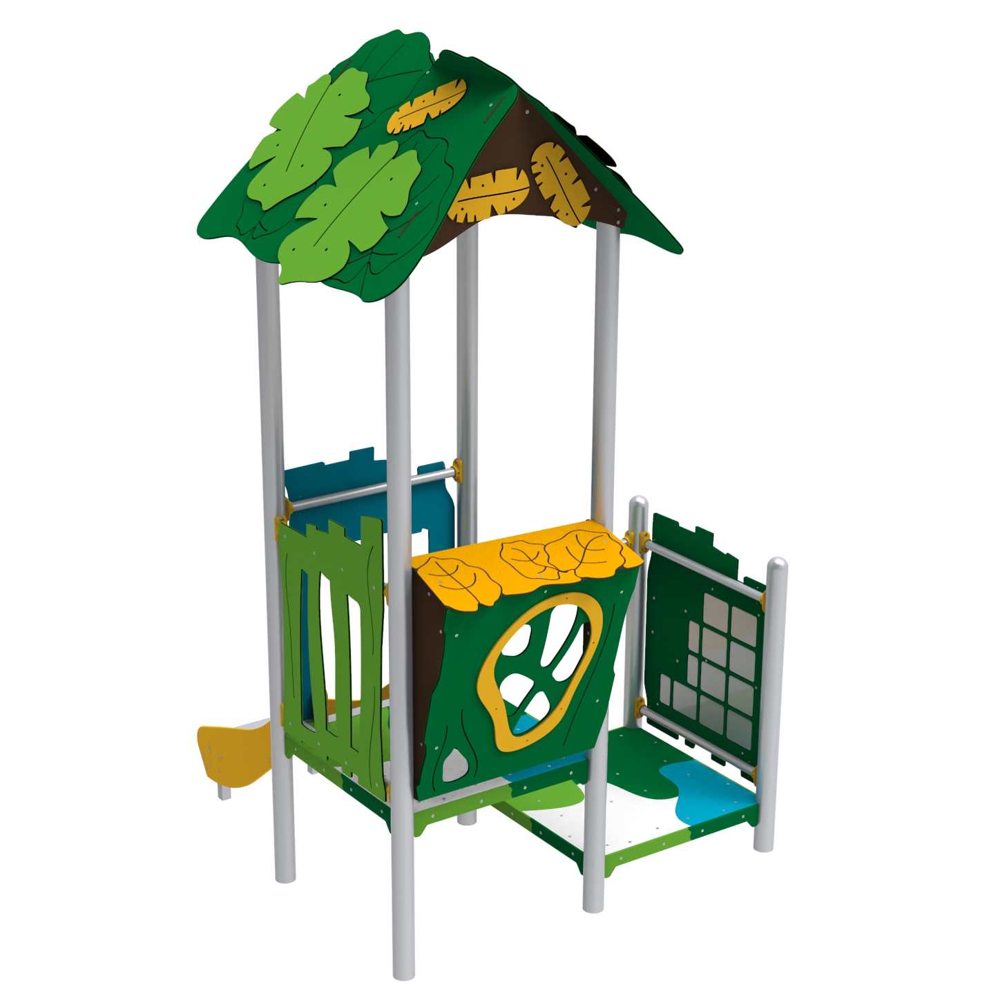 Darželio žaidimų įranga su balansavimo takais ir interaktyviais moduliais