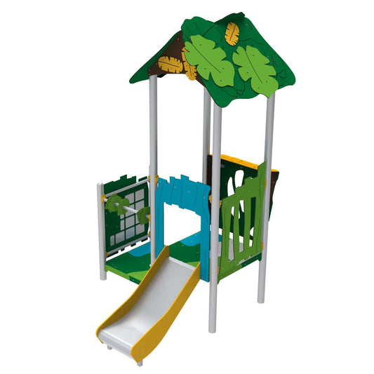 Darželio lauko žaidimų įranga su smėlio dėže ir žaidimų stotelėmis