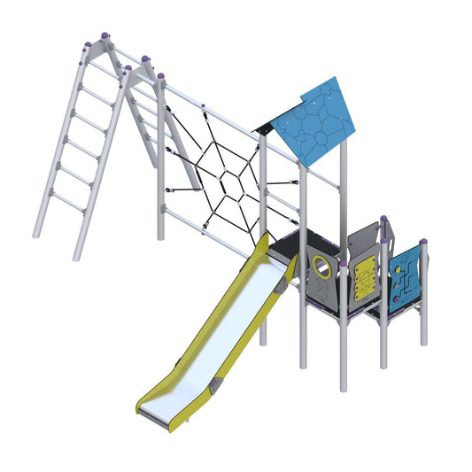 Darželio lauko žaidimų kompleksas su daugiafunkcėmis žaidimų zonomis