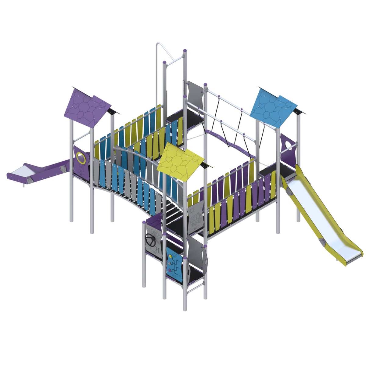 Vaikų darželio lauko žaidimų įranga su saugiomis laipynėmis ir čiuožykla