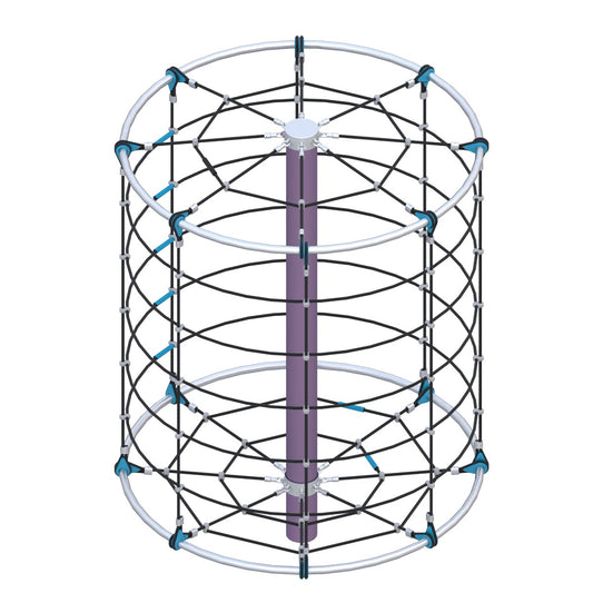 Darželio laipiojimo tinklas su tvirtais lynais ir plieno atramomis