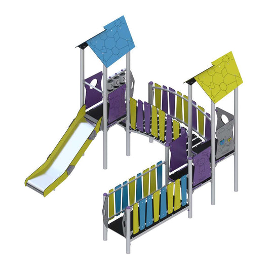 Lauko žaidimų įranga vaikų darželiams su laipynėmis ir čiuožimo elementais