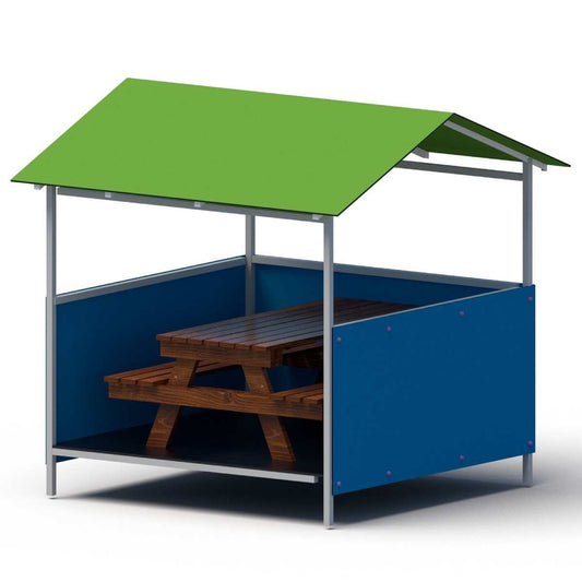 Spalvingas vaikų žaidimų namelis darželio kiemui