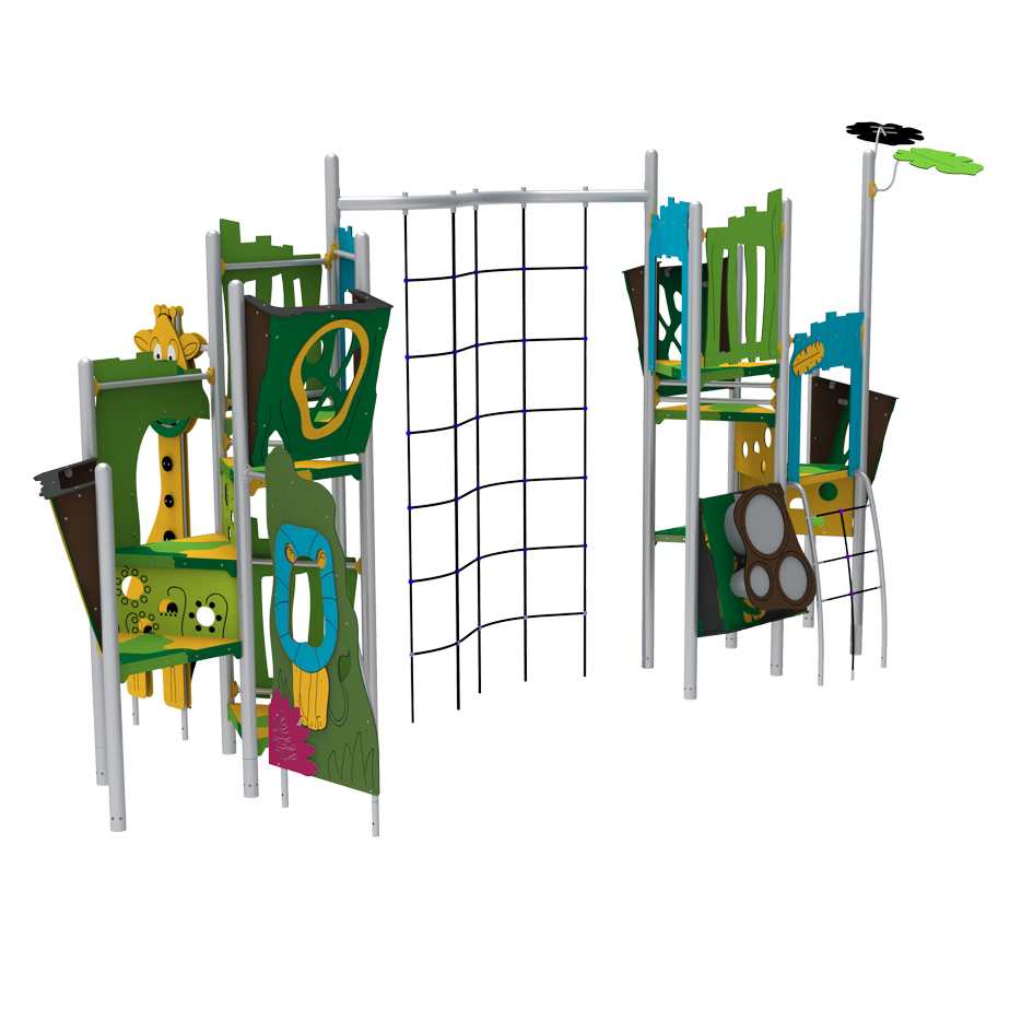 Spalvota Žaidimų aikštelės komplektas darželiui su čiuožykla ir laipynėmis