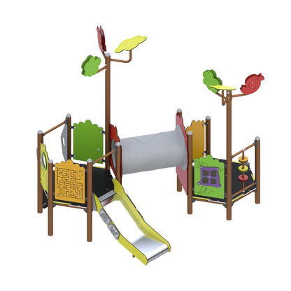 Spalvingas žaidimų aikštelės komplektas su sūpynėmis ir čiuožykla