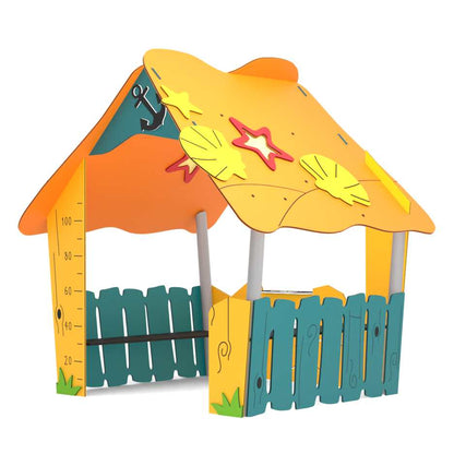 Tvirtas vaikų žaidimo namelis lauke su apsauginiais turėklais