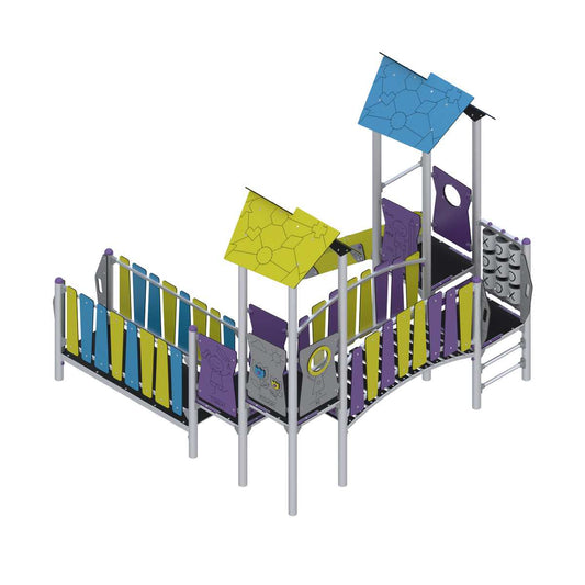 Vaikų žaidimų aikštelė su supynėmis ir laipiojimo konstrukcijomis