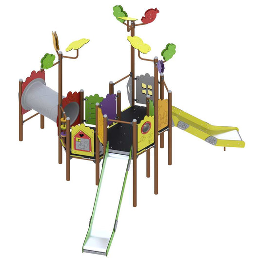 Žaidimų aikštelės komplektas darželiui su čiuožykla ir laipynėmis